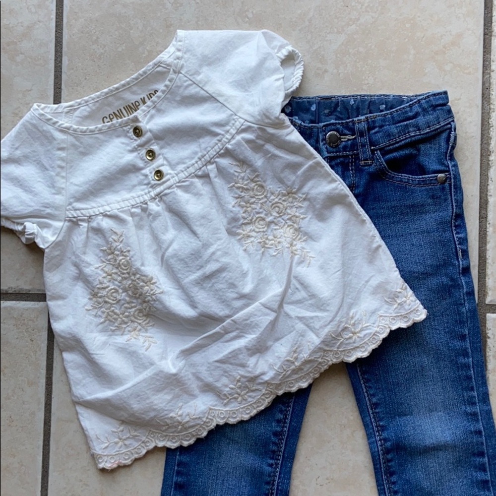Genuine Kids Embroidered Floral Boho Top & Jean 2T